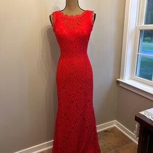 Betsy & Adam Vibrant Red Lace Maxi Dress